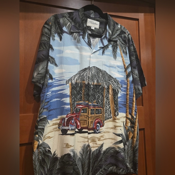 Kalaheo Men's Tropical Beach Scene Shirt - Blue and Black - Picture 4 of 6